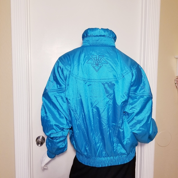 VINTAGE DESCENTE WOMEN DISCO RETRO SNOW SKI  CYAN  JACKET SIZE 12 - Picture 8 of 10